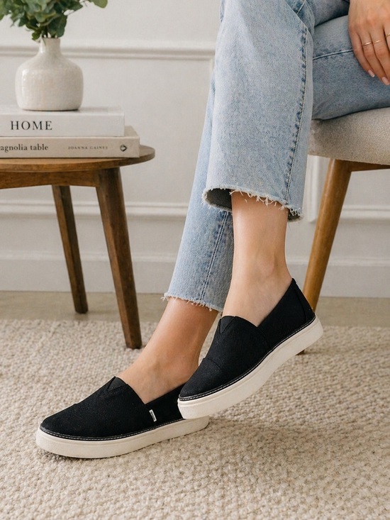 Toms Shoes - TOMS Black Slip Ons Size 8 Wide | Comfy Minimal Everyday Shoe